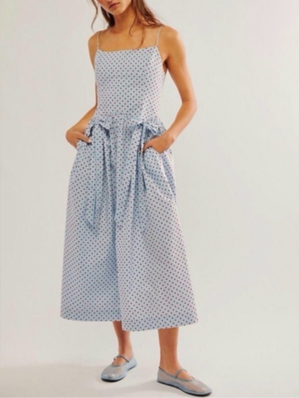 Damson Madder Penelope Midi Dress - Blue with Red Polka Dots